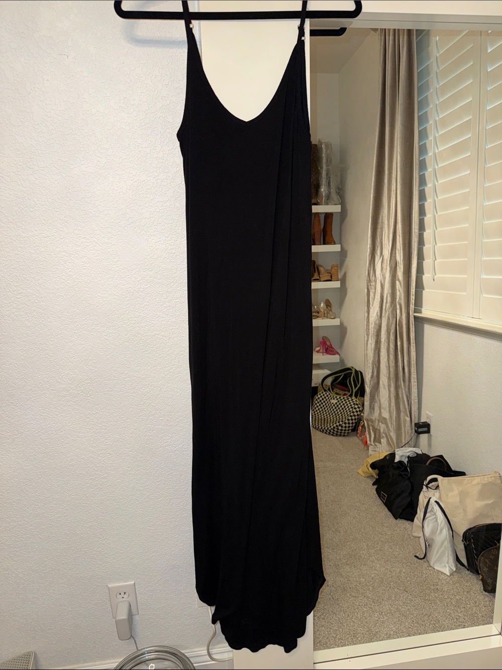Impressions Black Slip Maxi Dress with Skinny Straps